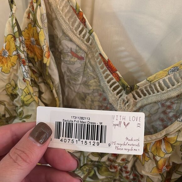 Vintage Spell Floral Sayulita Frilly Maxi Dress in Yellow - Picture 9 of 9